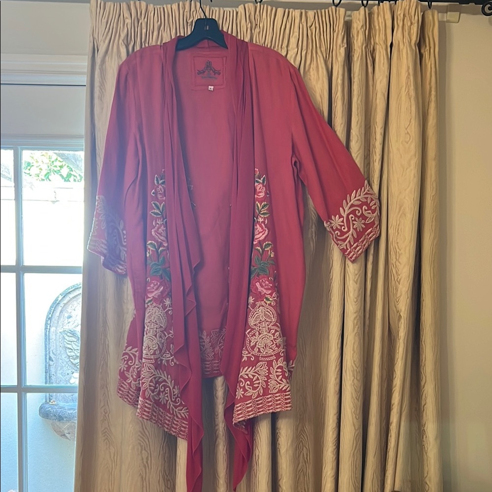 Johnny Was Red Embroidered Kimono Cardigan